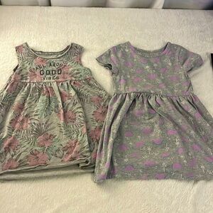 Two size 4t gray‎ patterned dresses both a polyester blend